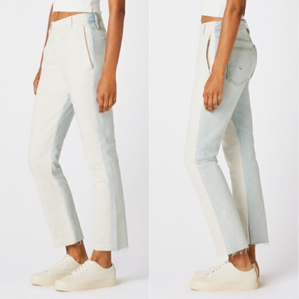 Hudson Hybrid jeans khaki Surf City pants colorblock raw hem cropped new 31